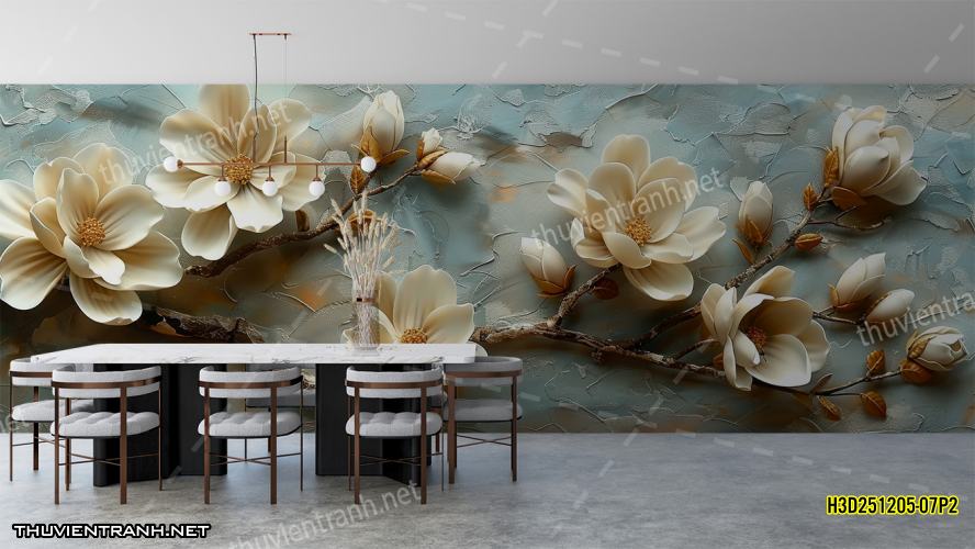 Tranh dán tường Hoa 3D- H3D251205-07P2 - Tranh tường chất lượng cao